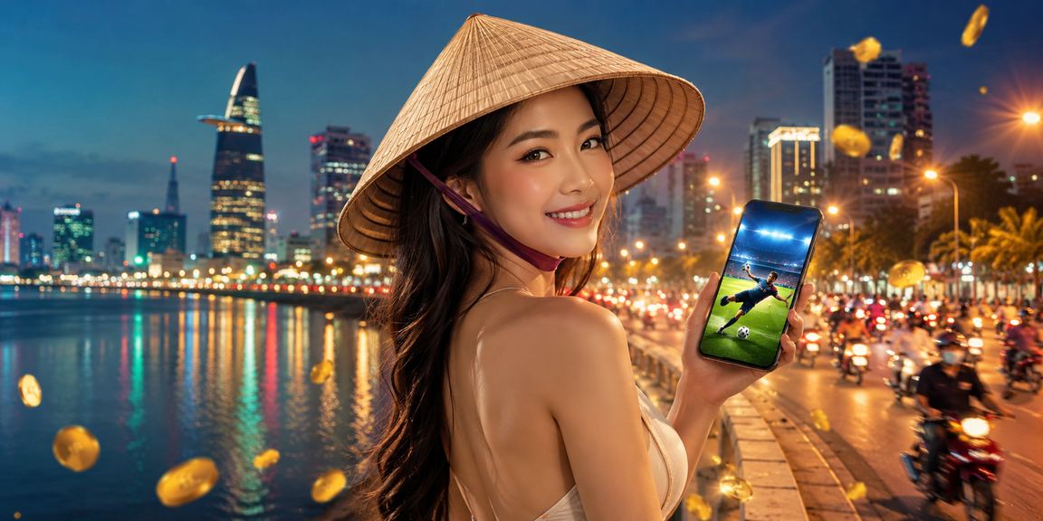 Người dùng TP. Hồ Chí Minh đặt cược thể thao với nón lá trên điện thoại di động
